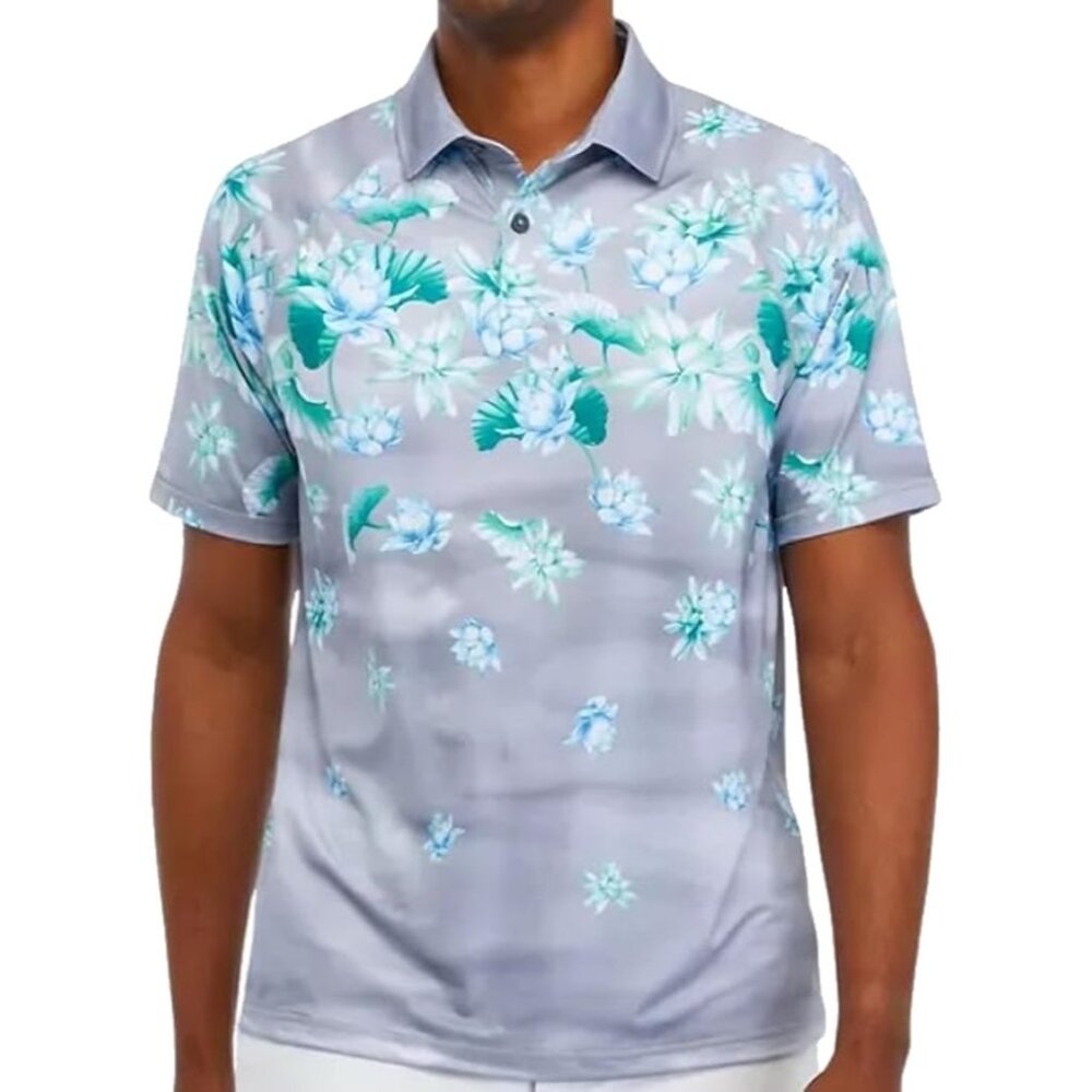 Tommy Bahama Sailing Lotus Performance Golf Polo Men's XL Silvery Blue UPF 30
